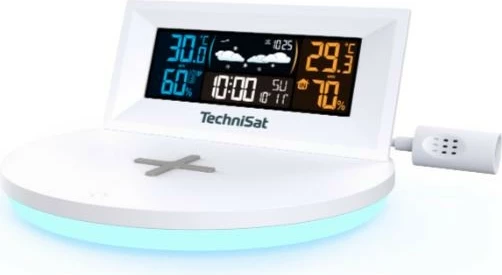 Vremenska postaja, brezžični senzor 60 m, vremenska napoved, barven zaslon, brezžično polnjenje, bela — TechniSat IMETEO Q1 (76-5031-00)