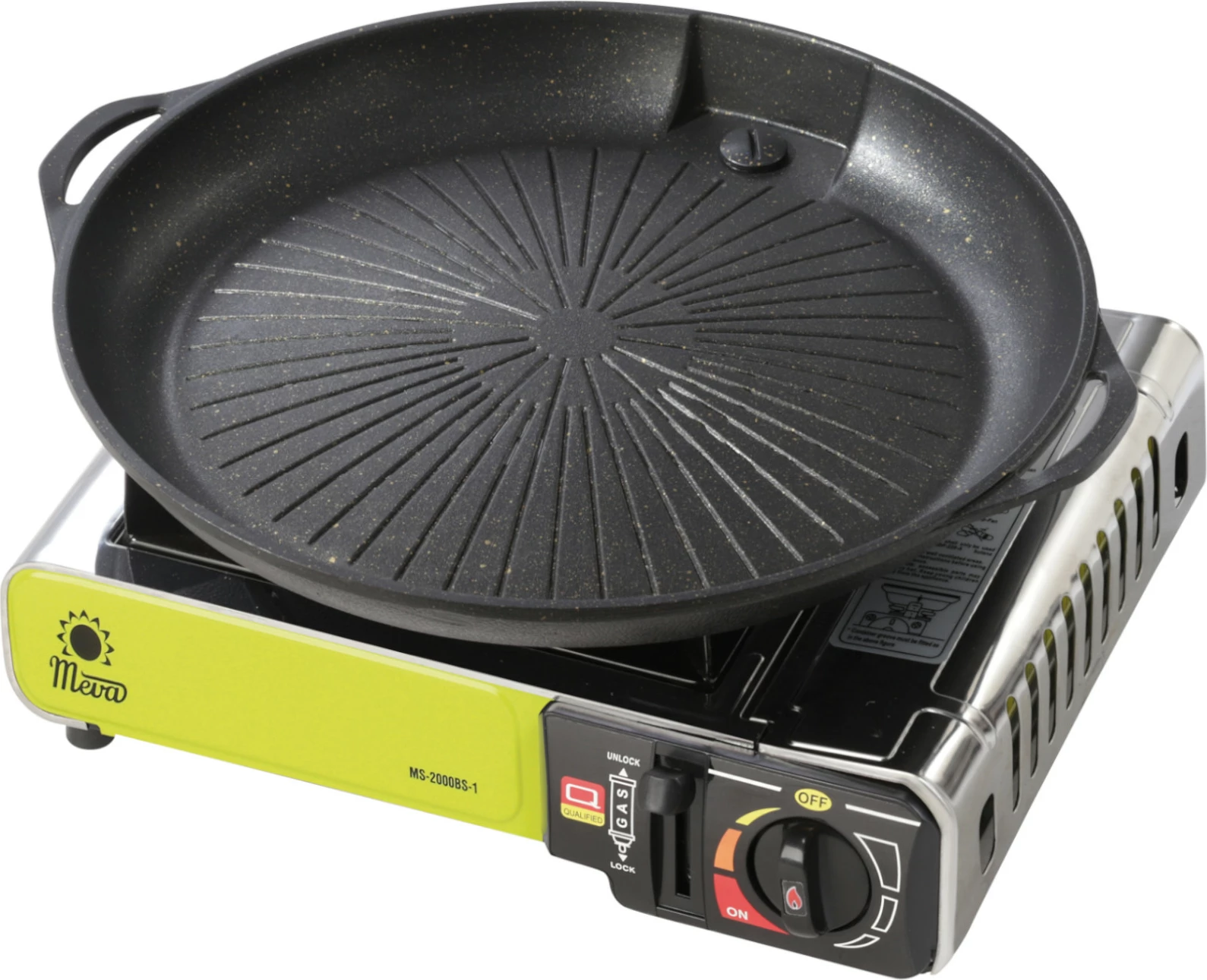 Ponev in rešetka za žar, aluminij, 385 mm, črna Meva UGP22003 za plinski kampinski štedilnik