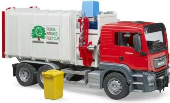Smetiarski tovornjak z bočnim nalaganjem Bruder BR-03761, 1:16, rdeč/siv/črn