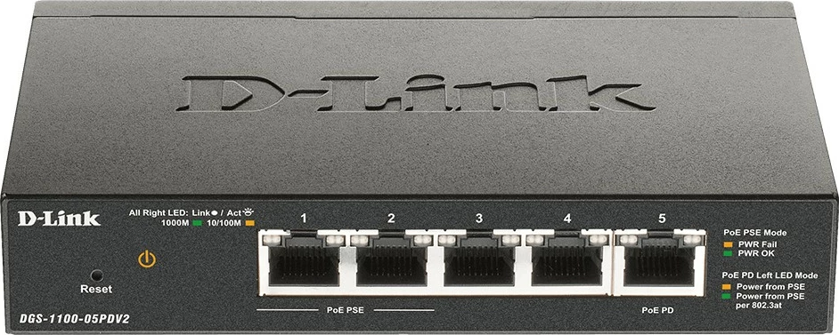 Pameten stikalo z 5 Gigabit Ethernet priključki, PoE, D-Link DGS-1100