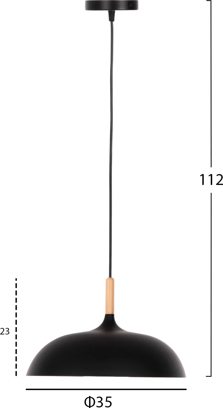 Stropna viseča svetilka FH4156 črna kovinsko-lesena podrobnost Φ35x112Hcm