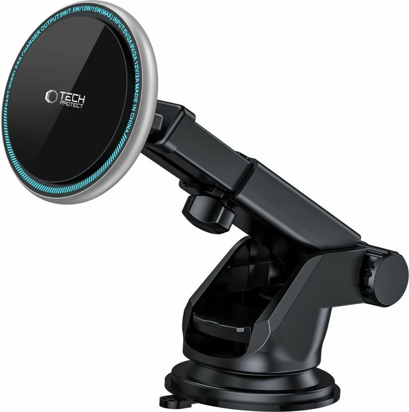 Magnetno držalo za pametni telefon s brezžičnim polnjenjem, 15 W, za armaturno ploščo, črno, Tech‑Protect A2