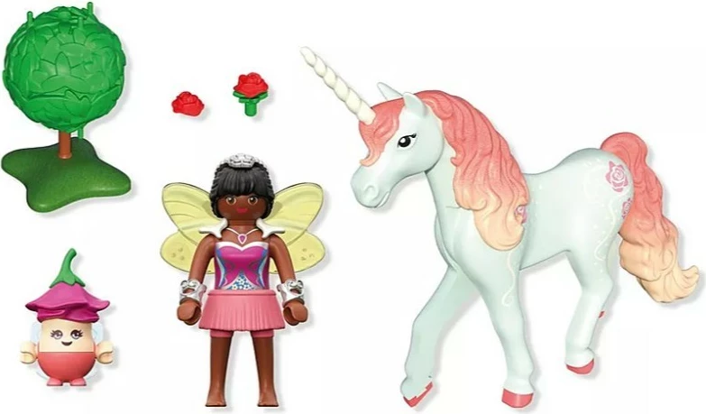 Set ustvarjalnih figuric, Playmobil Princess Magic 71841, samorog SkyRose z vilinko in Joyling, 26 delov