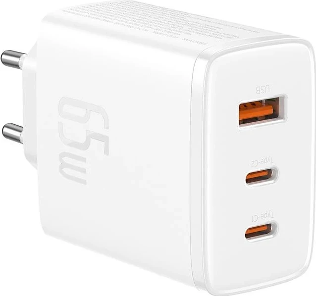 Napajalnik 65W, 2x USB-C + USB, bel — Baseus OS-Cube Pro