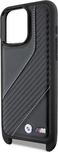 Ovitek za telefon BMW M Edition Carbon Stripe & Strap za iPhone 15 Pro, črn