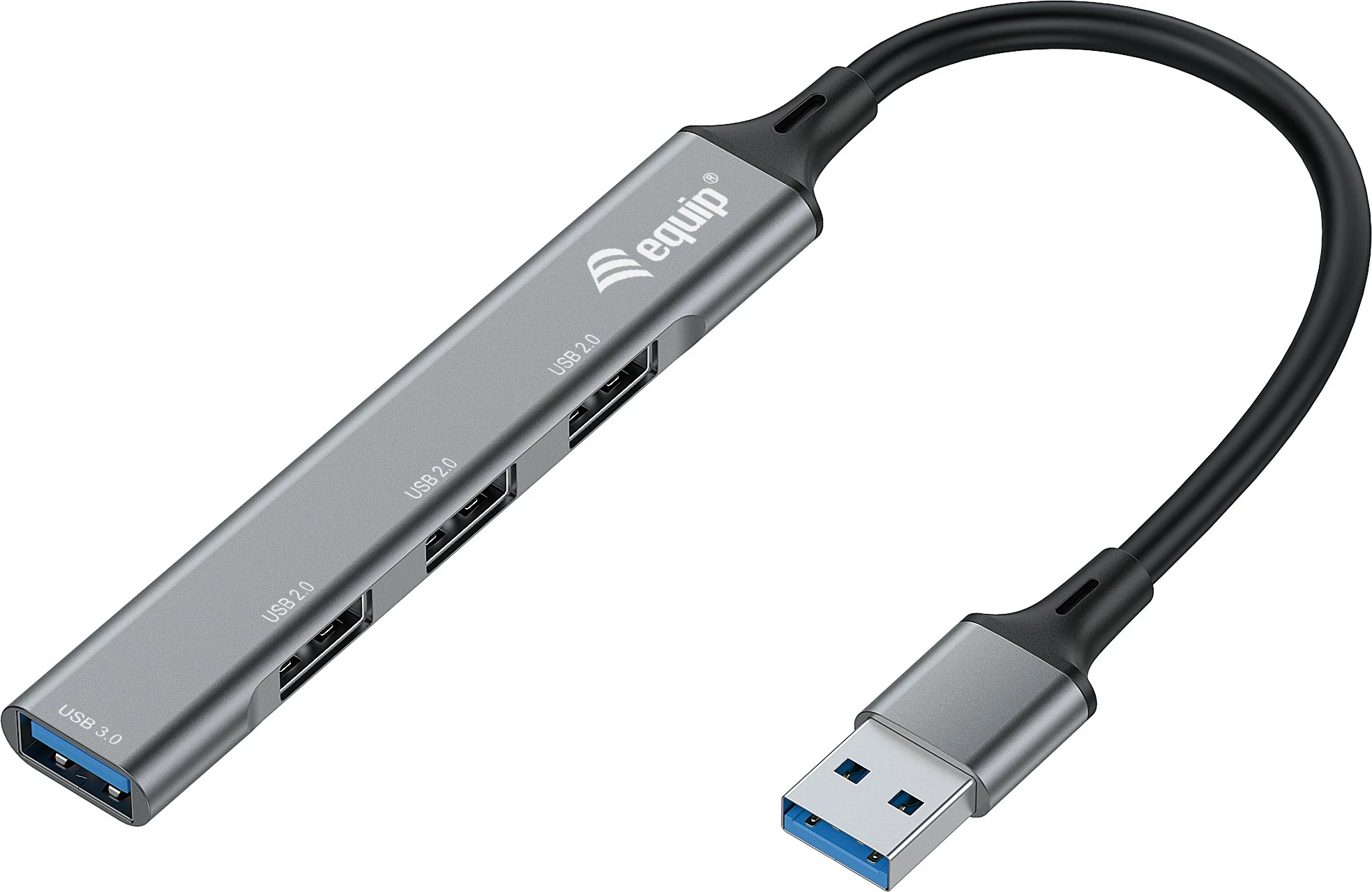 USB razdelilec 4 vhodi, 4-portni USB hub Equip, USB 3.0/2.0, aluminij, 0,15 m, črn, sivi