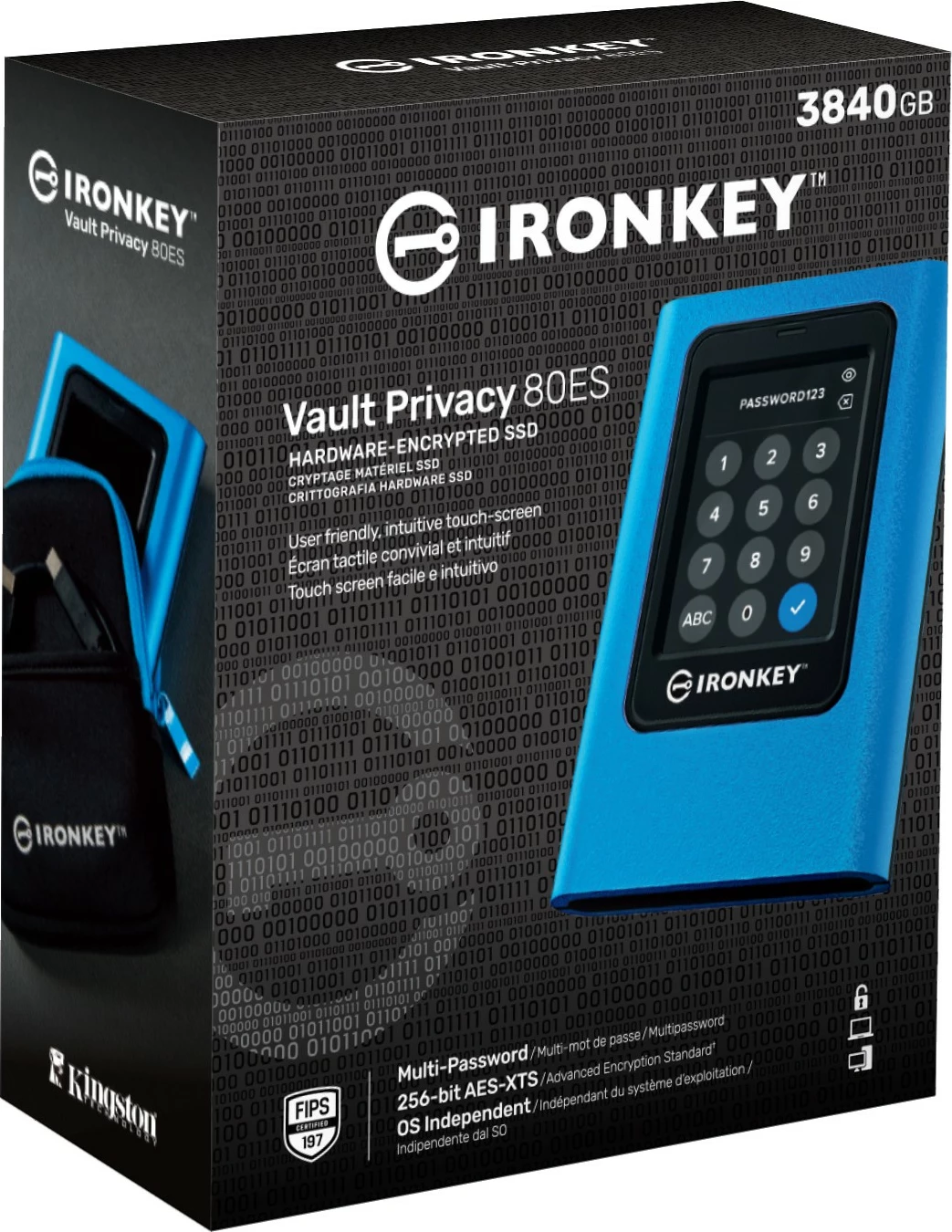 Zunanji SSD Kingston IronKey Vault Privacy 80, 3,84 TB, modra