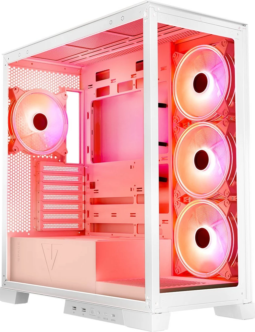 Ohišje MODECOM Volcano Space ARGB, Midi Tower, kaljeno steklo, belo