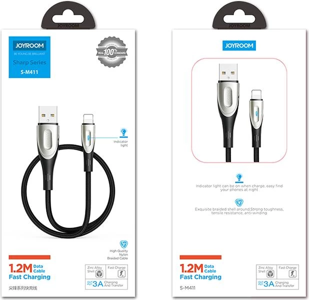Kabel USB-A v Lightning, 1,2 m, 3A, črn, Joyroom Sharp Series S-M411