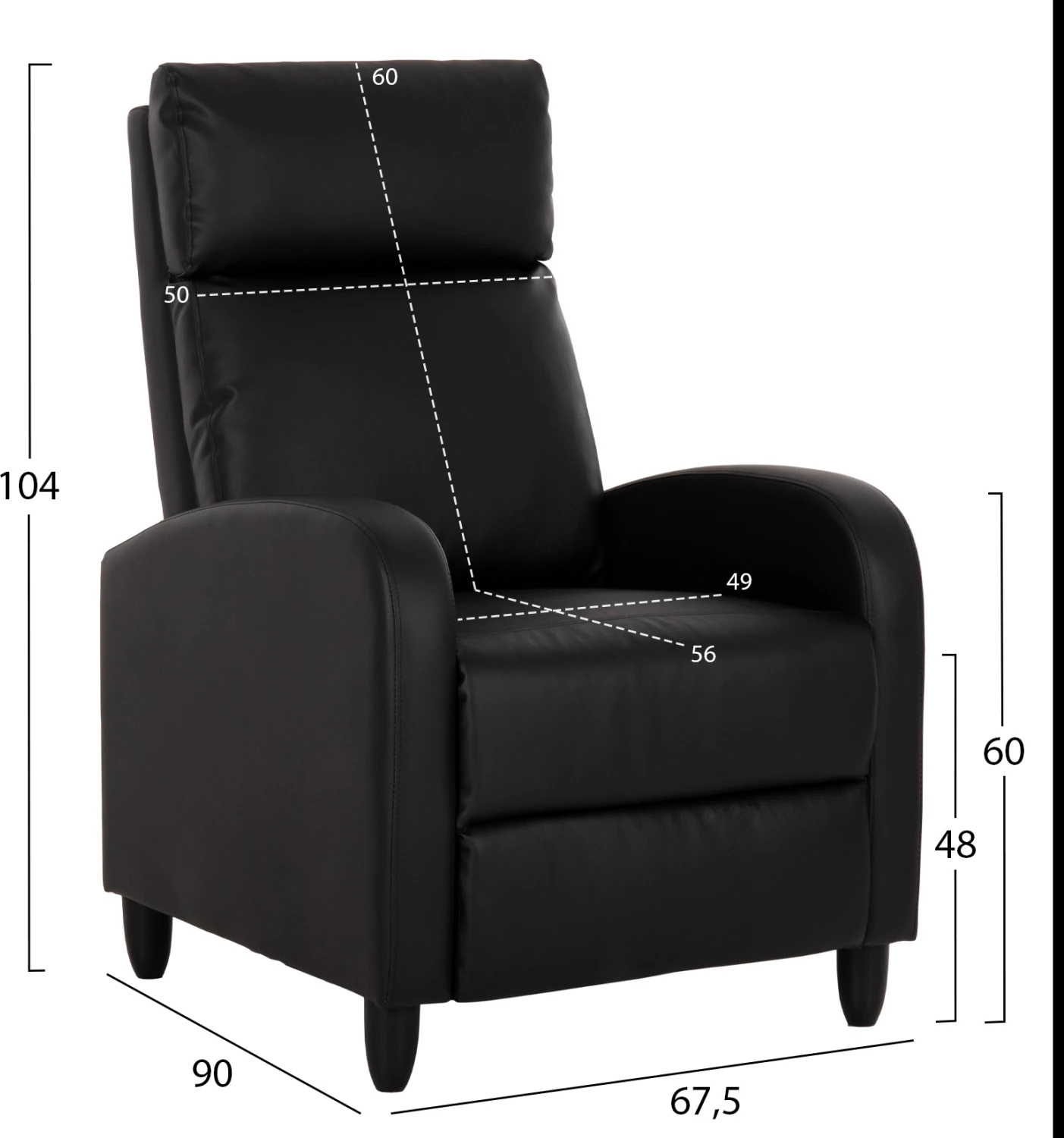 Sprostitveni naslanjač HIBER FH9782.11 črna PU 67,5x90x104Hcm