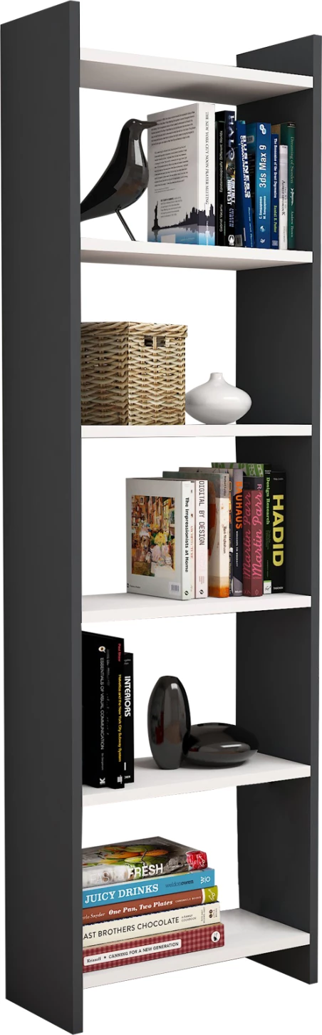 Knjižna omara iz melamina temno sive-belo 48,5x22x160H cm. FH9226.13