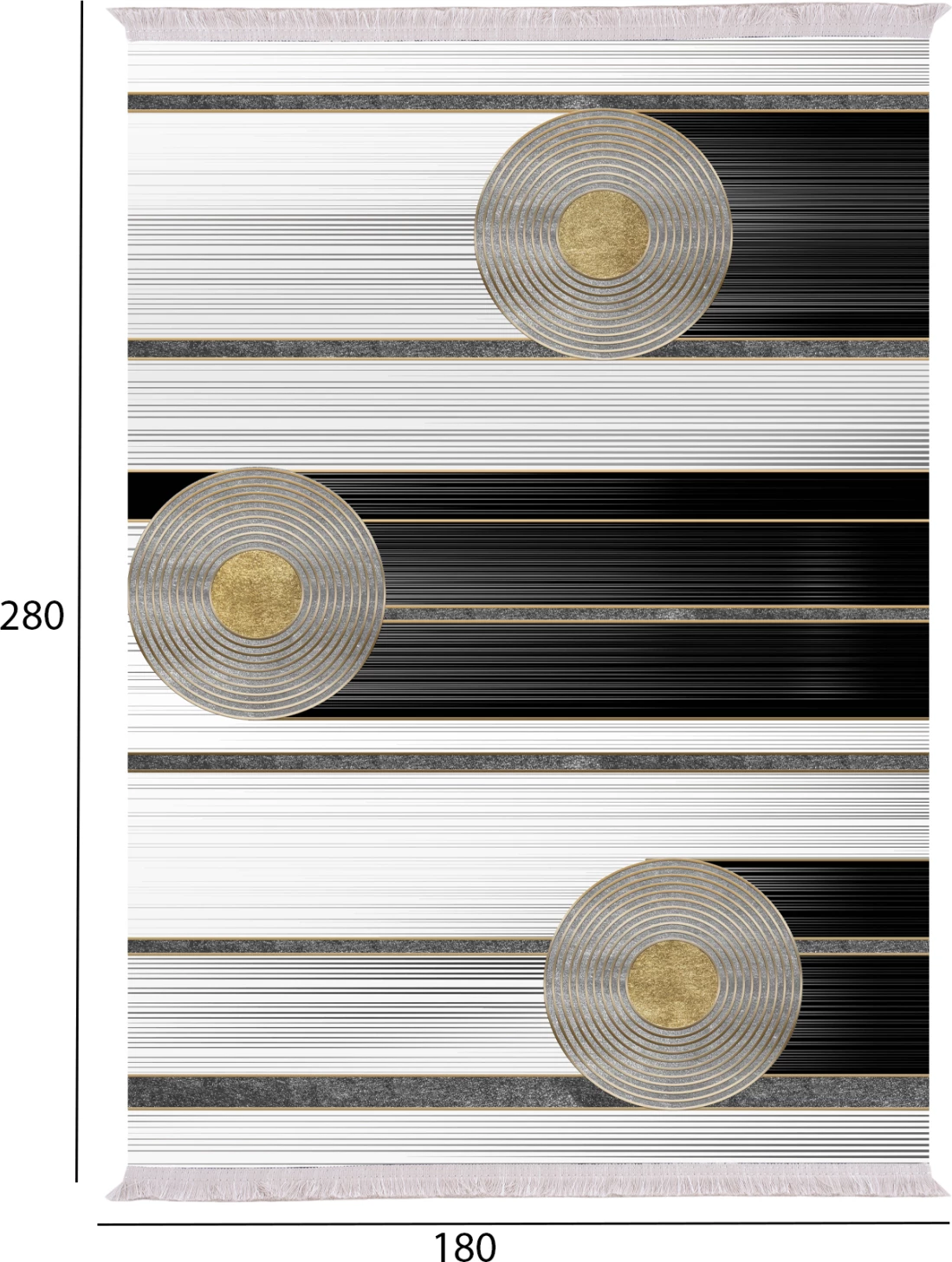 Dnevna soba preproga Josiane z resicami belo-črno-zlato 180x280 cm