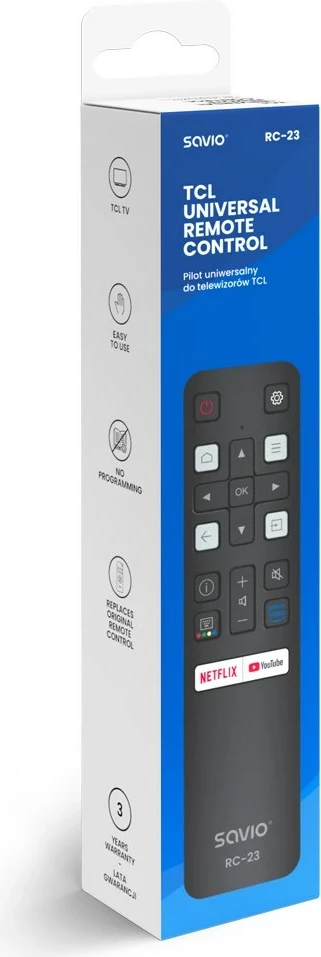 Univerzalni daljinski upravljalnik SAVIO RC-23 za TCL, črn