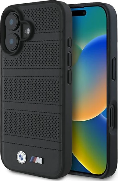 Perforiran in šivan ovitek za telefon BMW M, MagSafe, za iPhone 16, črn