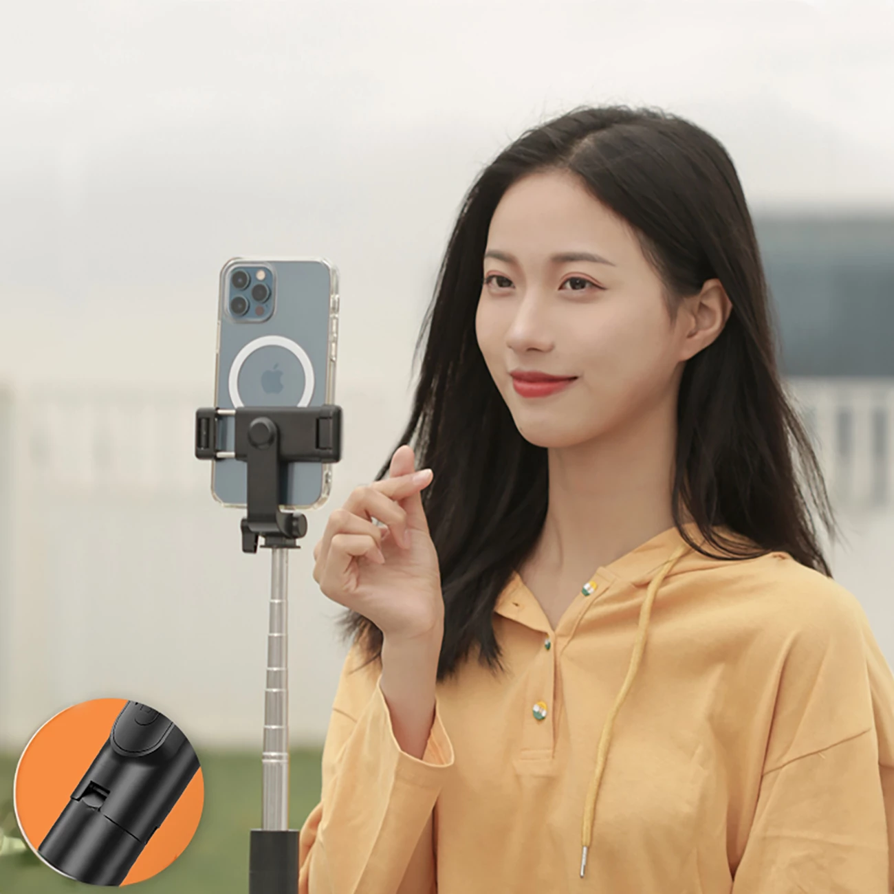 Selfie palica z integralnim stojalom Wozinsky WHS1Y, 1 m, nosilec za telefon, črna