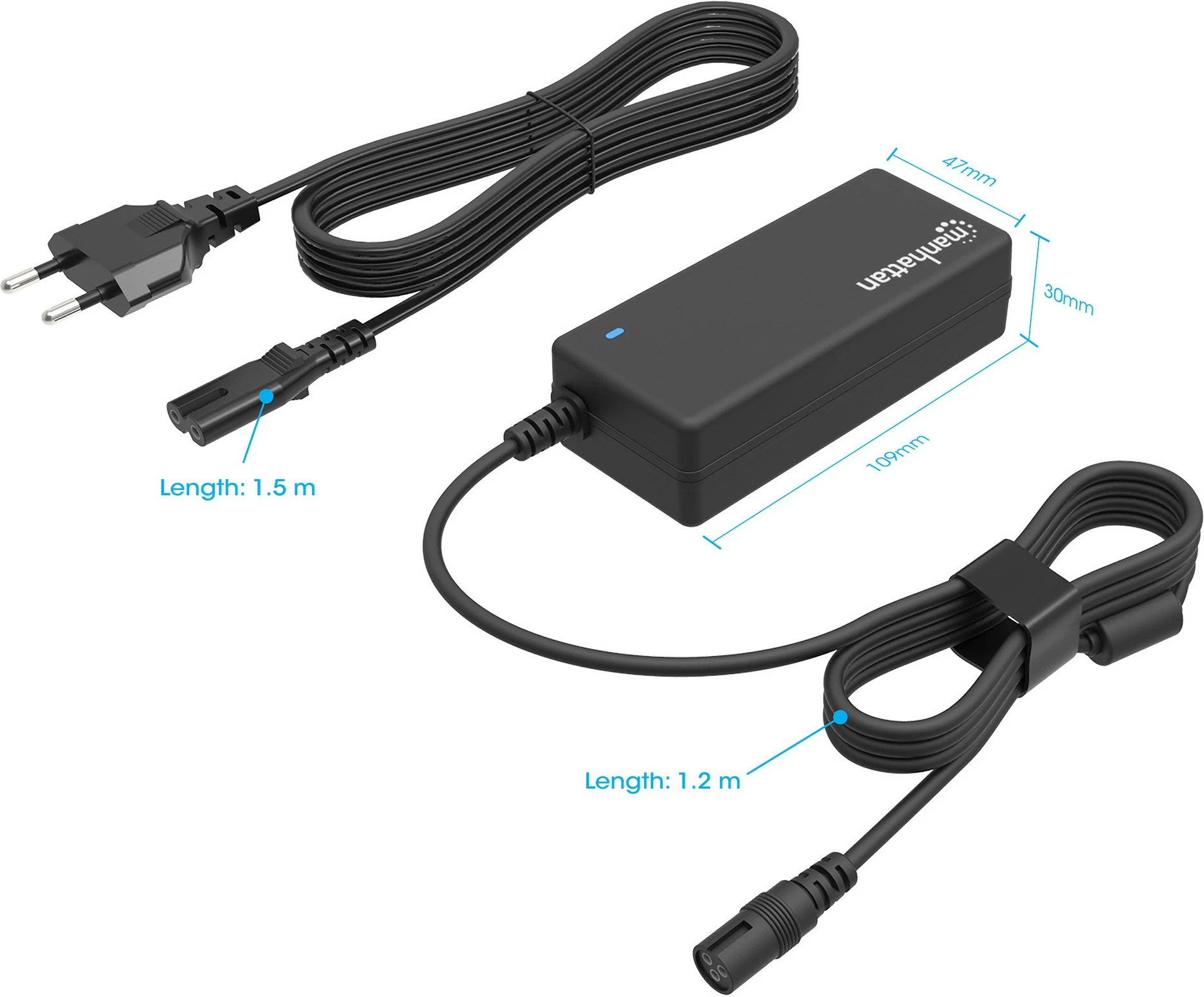 Adapter za prenosnik 65 W, 9 nastavkov, črn MANHATTAN