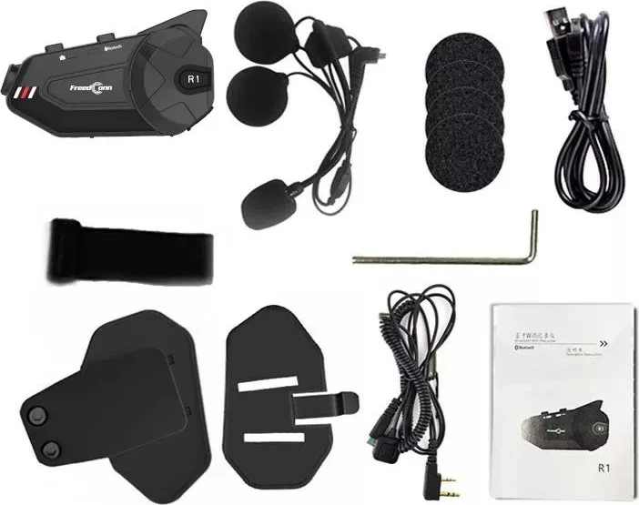 Interkom za motor FreedConn R1 PLUS E, Bluetooth 5.0, 1080p, črn