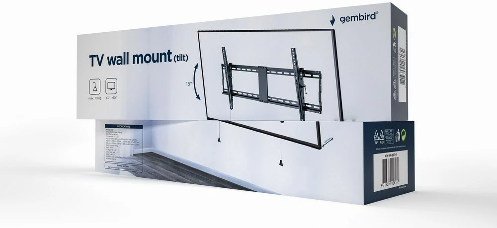 Stenski nosilec za televizor Gembird WM-90T-01, 43–90", črn