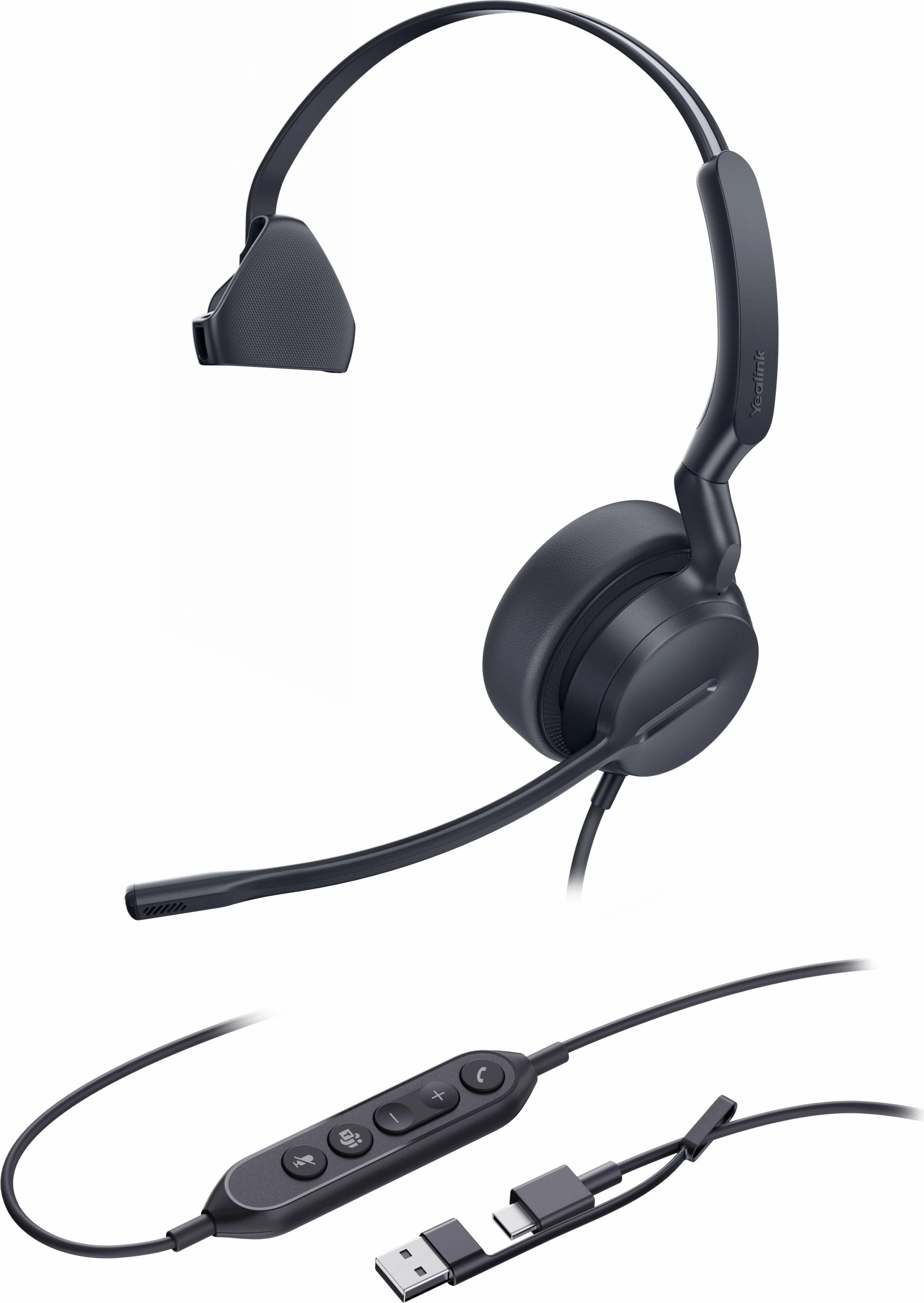 Monauralne slušalke z mikrofonom za Microsoft Teams Yealink UH42, USB-C/A, črne