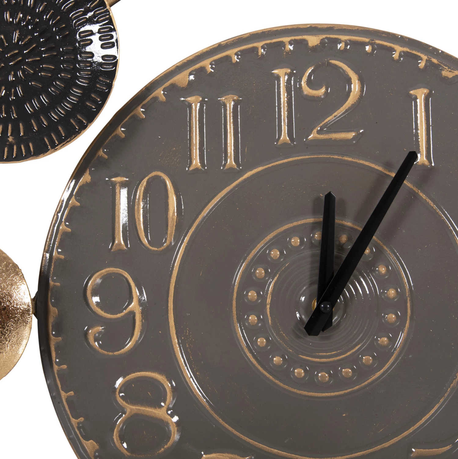 Stenska ura FH4198 kovinska v sivi barvi s črnimi kazalci in zlatimi številkami 117x49Hcm