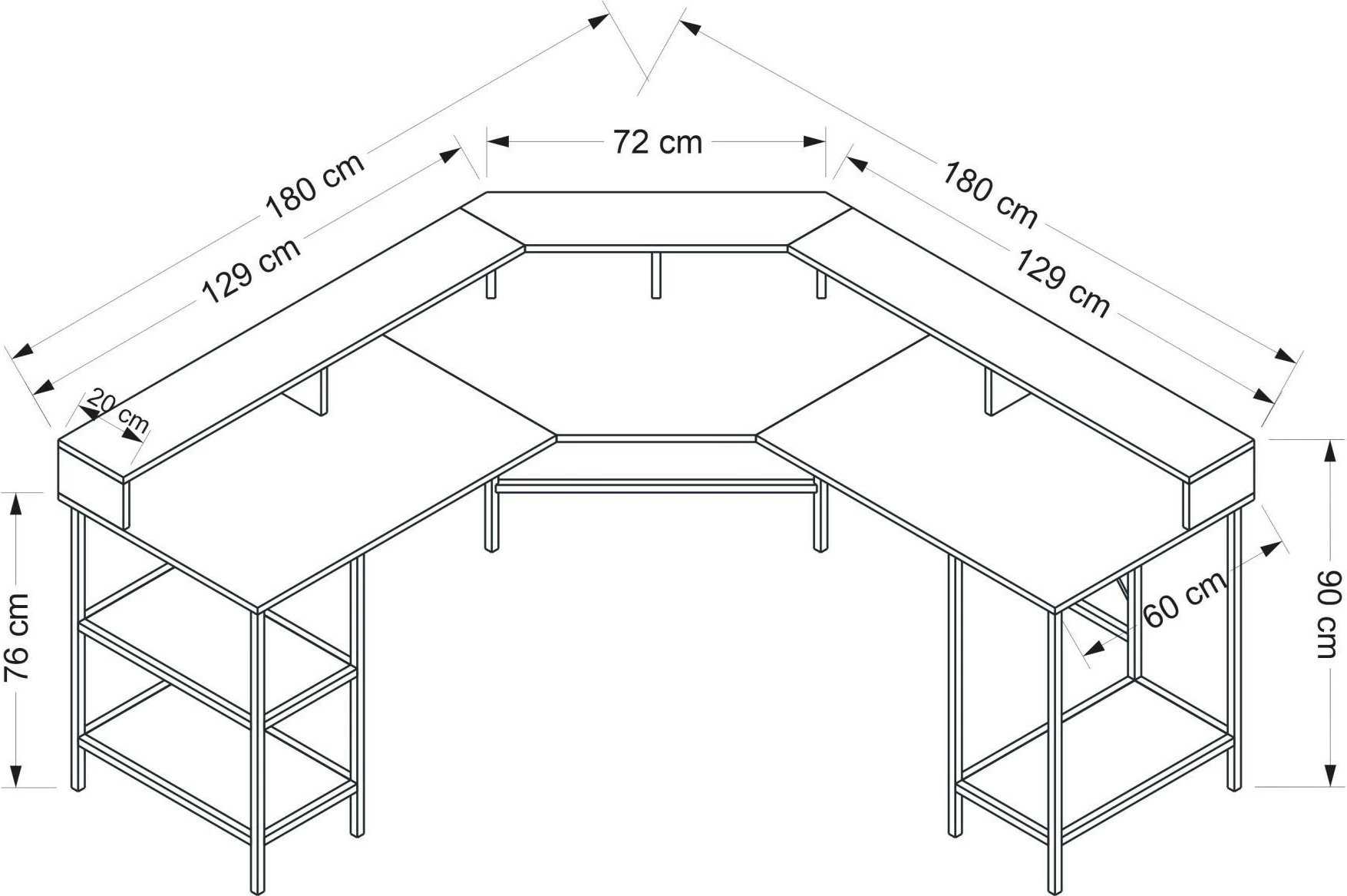 Kotna delovna miza Skye Decor Power Raflı L, bela