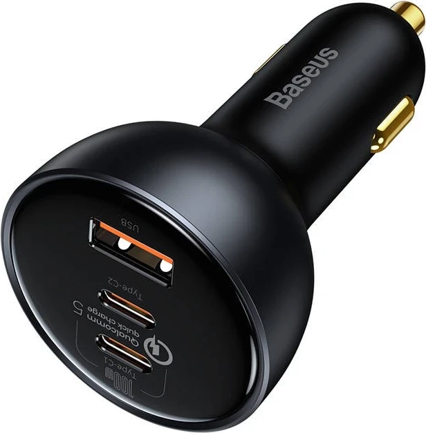 Avto polnilec, Qualcomm, 2x USB-C, 160 W, siva - Baseus