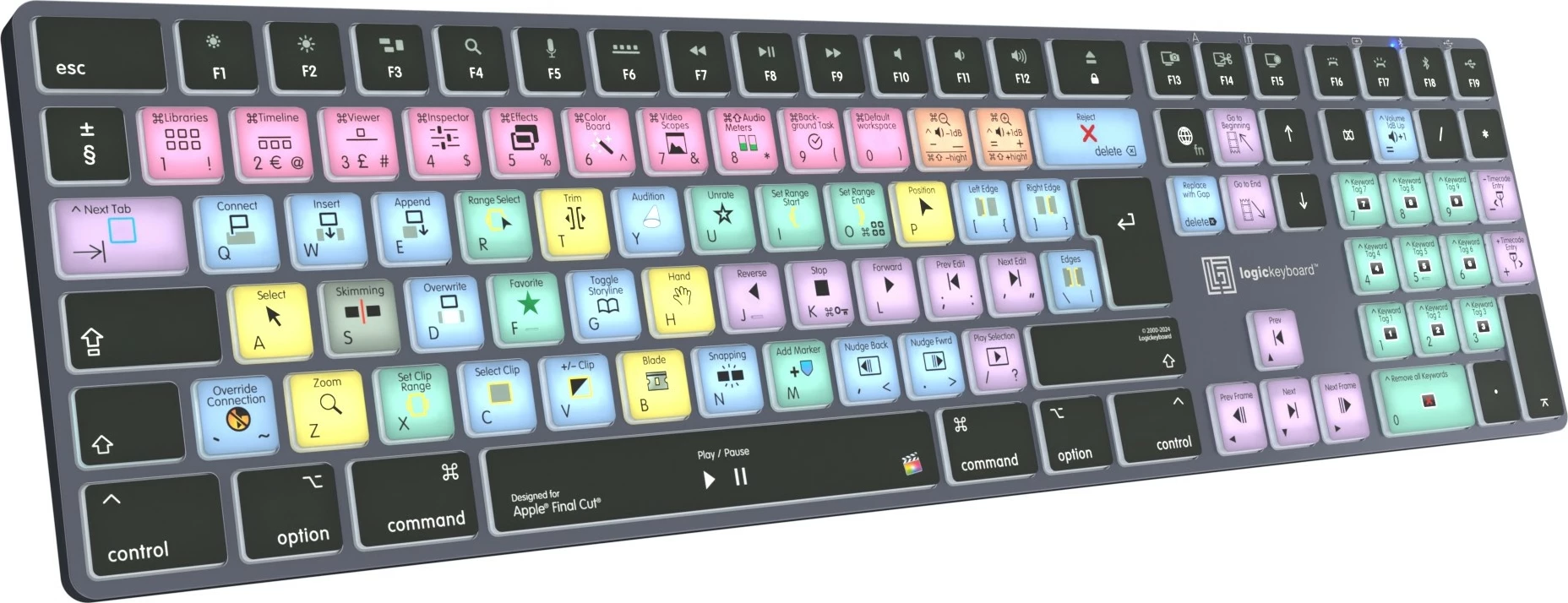 Računalniško ohišje, brezžično, Bluetooth, polne velikosti, osvetljeno, za Final Cut Pro, titan Logickeyboard LKB-FCPX10-TM-UK