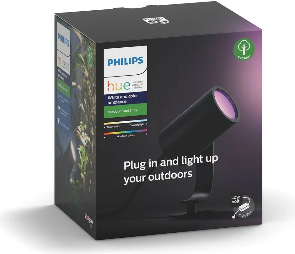 Zunanja LED spot svetilka Lily, Philips Hue, pametna, aluminij, črna