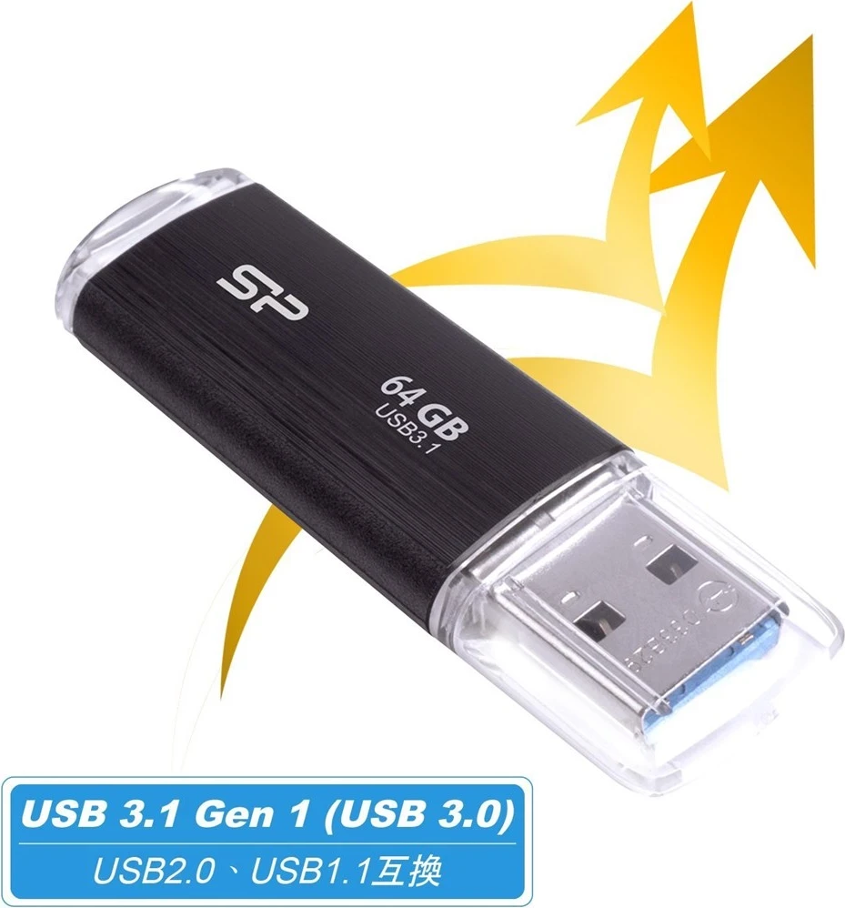 USB ključ Silicon Power Blaze B02, 64GB, Tip A, Gen 1, črn