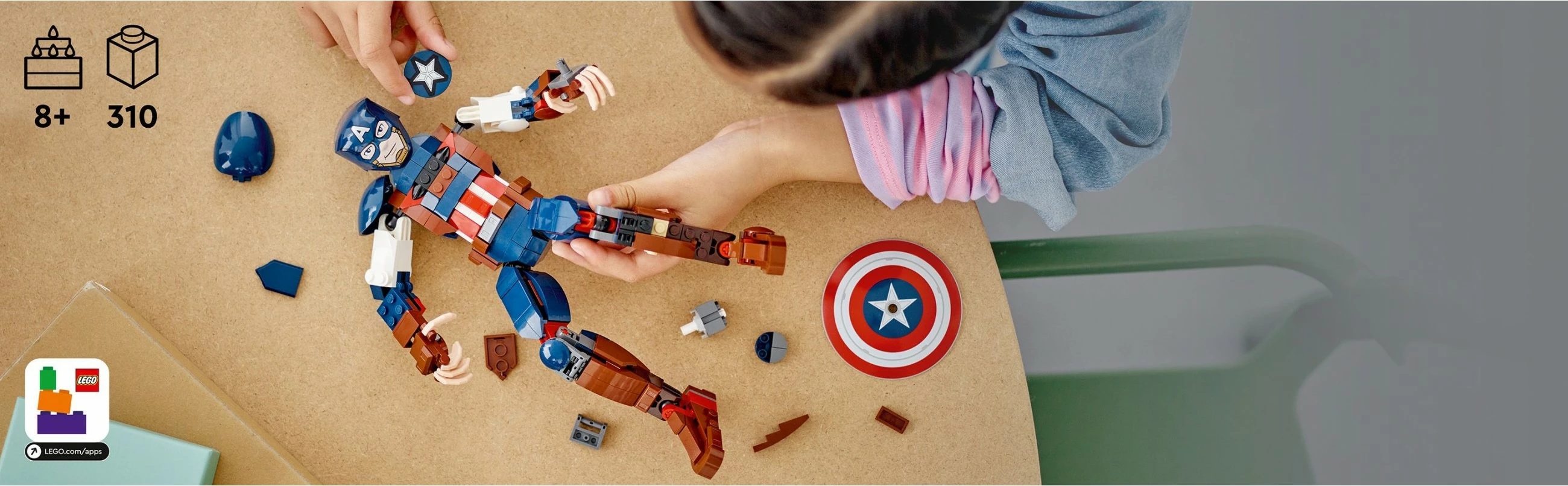Figura Captain America iz seta LEGO Marvel Super Heroes, 310 kosov, večbarvno
