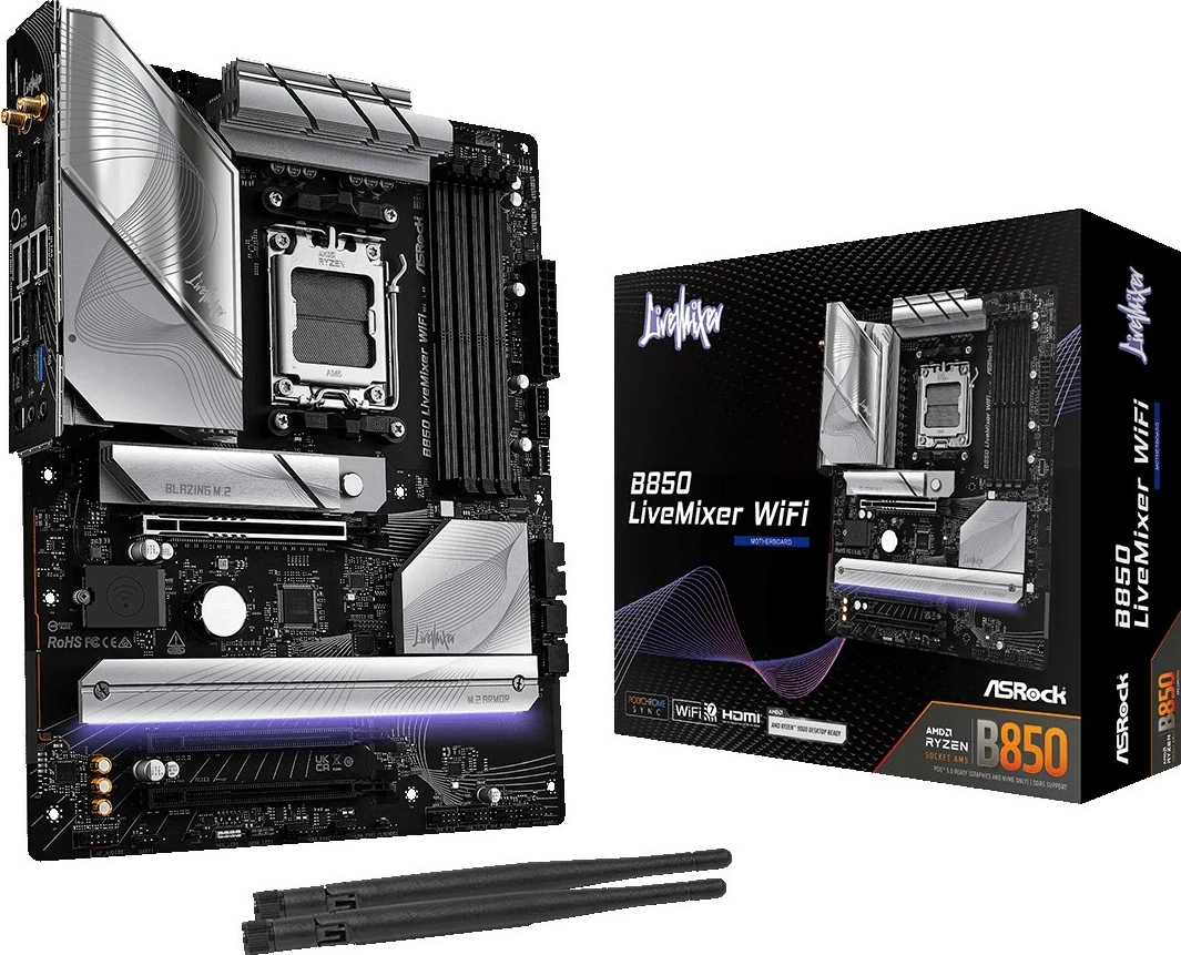 Plošča matična Asrock B850 LiveMixer WiFi, ATX, Socket AM5, 256 GB, črna