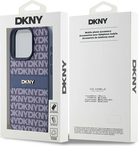 Ovitek DKNY Mono Stripe & Metal Logo za iPhone 15 Pro, modra