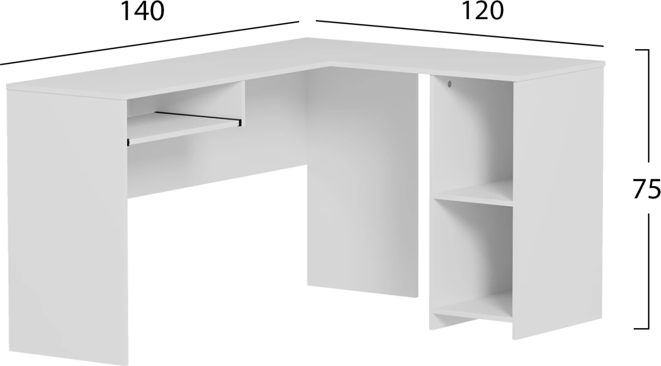 Kotna pisalna miza SHIG FH2135.03 MDF v beli barvi 140x120x75Hcm
