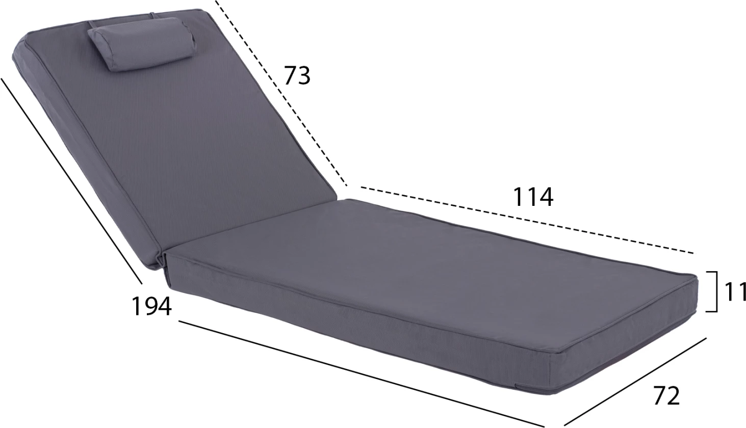 Blazina za ležalnik FH11237.30T iz tekstilena siva 194(114+1+73)x72x11Hcm
