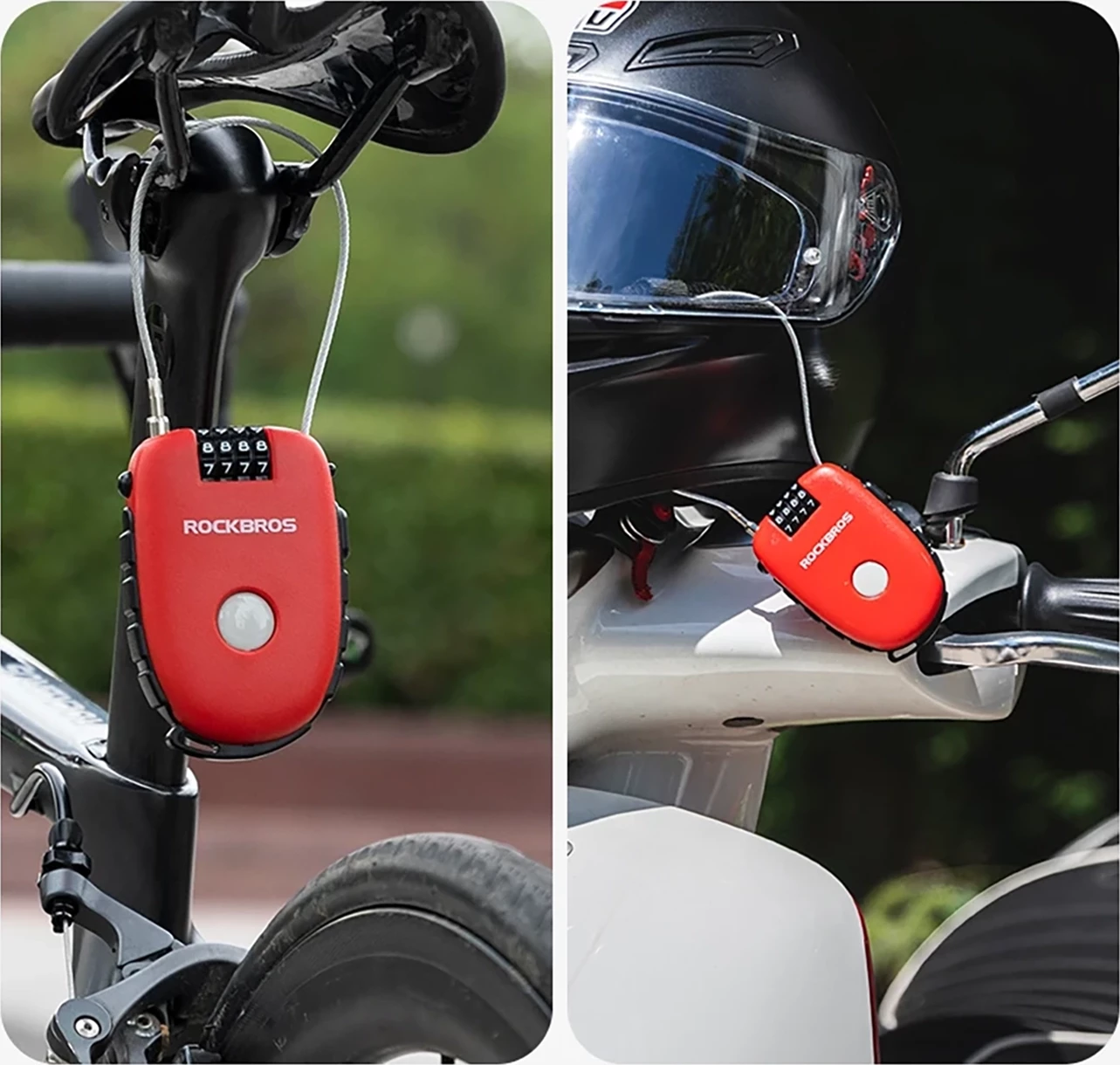 Kolesarska ključavnica z vlečnim kablom Rockbros 32420981001, rdeča