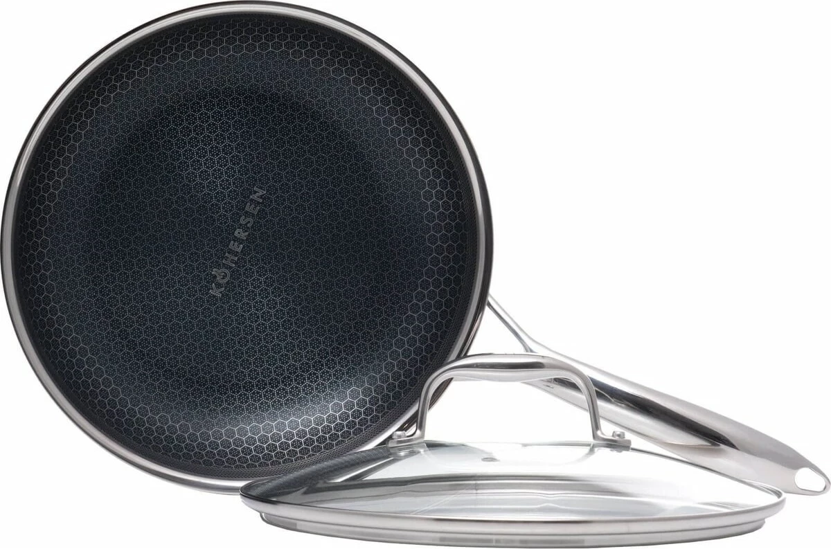 Ponev za praženje 24 cm KOHERSEN Black Cube, s pokrovom, srebrna