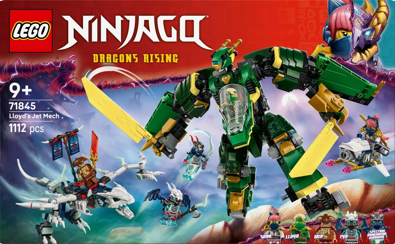Gradbeni set LEGO Ninjago Fire Jet Lloyd Mech 71845, 1112 kosov, za otroke 9+
