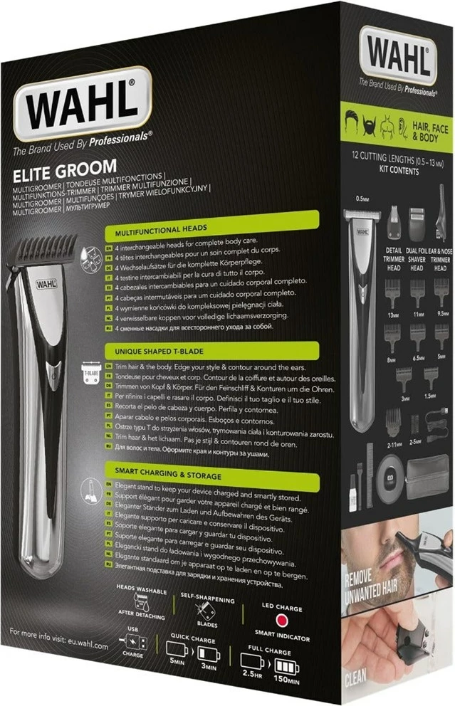 Brivnik z litij-ionsko baterijo, Wahl Elite Groom 3028050, črno-srebrn