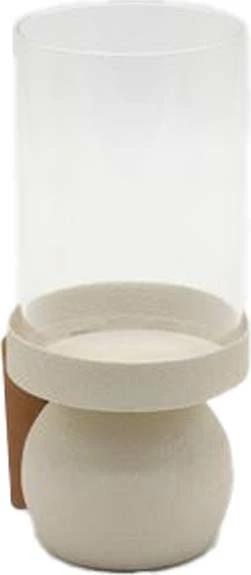 Svečnik, metal, steklo, bež, 9x9x20 cm VELA