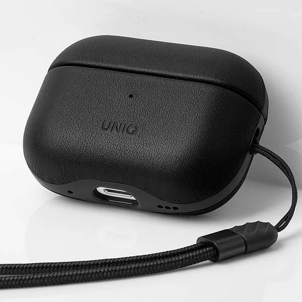 Zaščitna prevleka iz naravne usnje za AirPods Pro 2 UNIQ Terra, črna