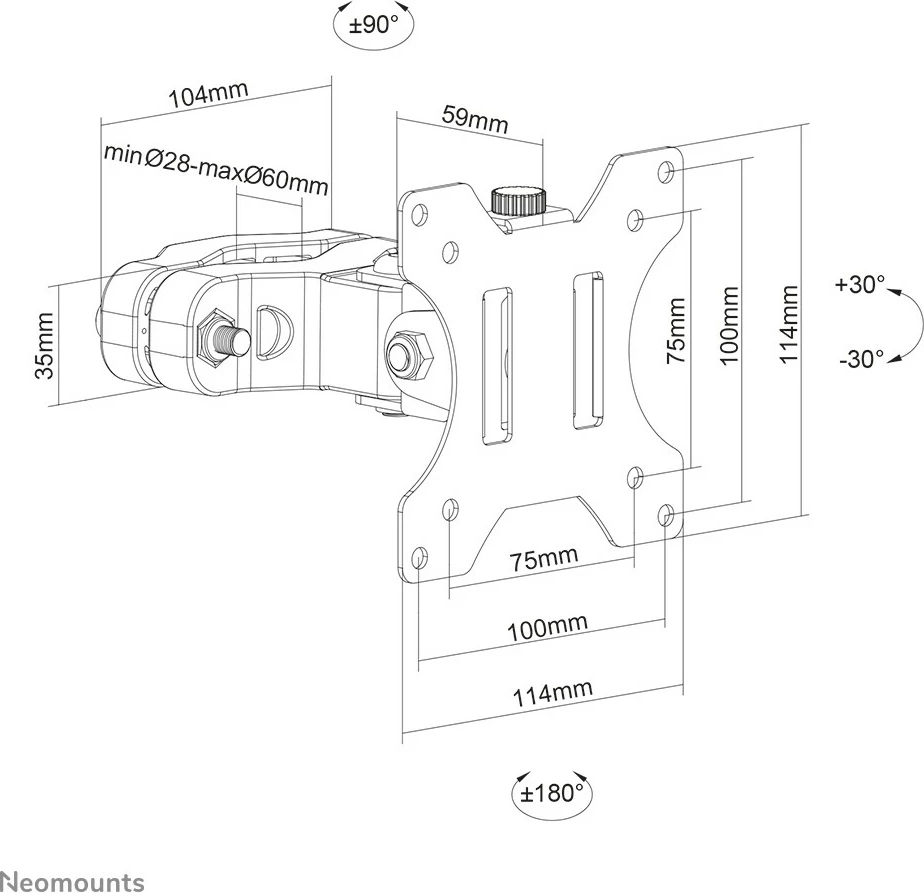 Stenski nosilec za TV/monitor Neomounts FL40-430BL11, 17–32 palcev, 360° vrtljiva, VESA 75x75/100x100, črn