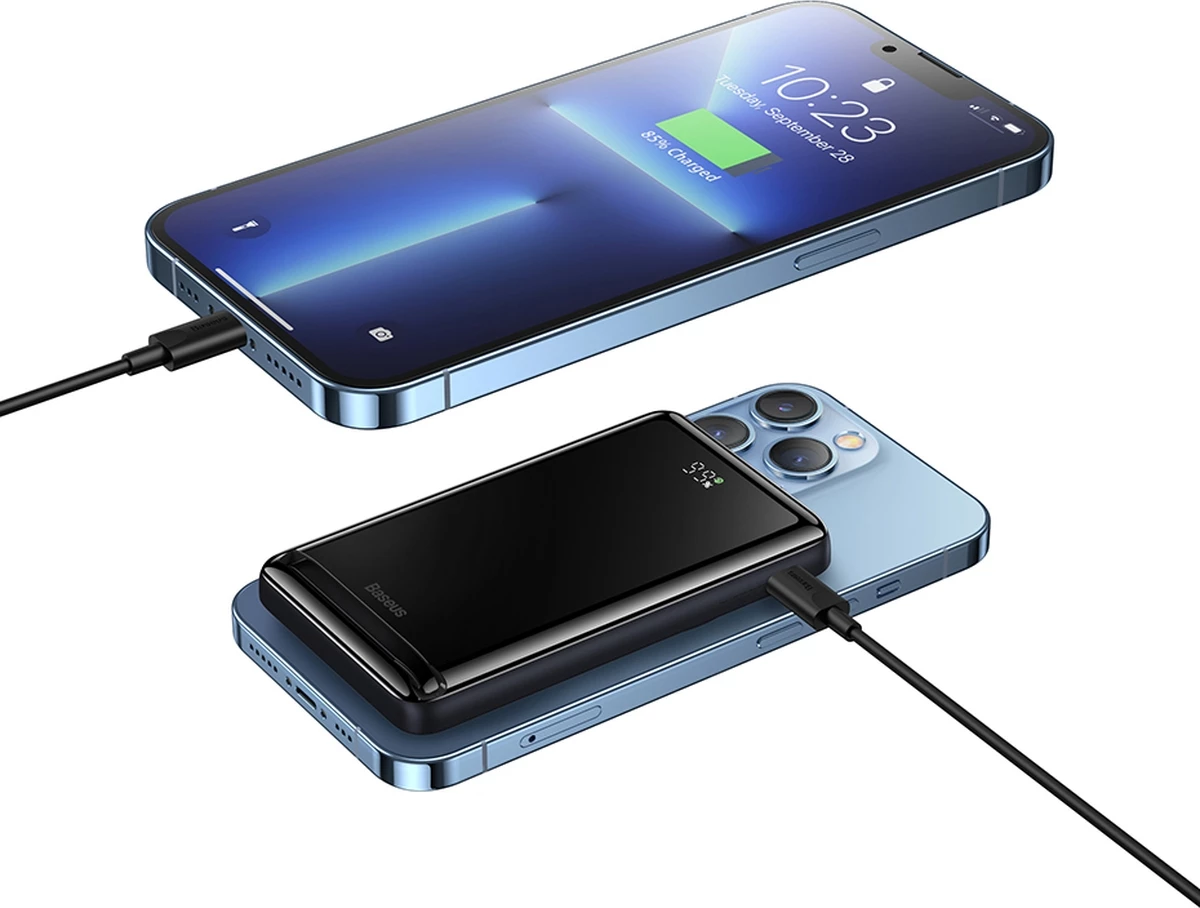 Powerbank Baseus Magnetic Bracket PPCX000203, 10000 mAh, MagSafe, 20 W, z USB-C kablom 0,5 m, temno modra