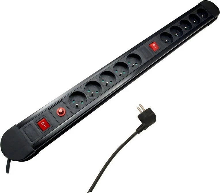 Razdelilec z 10 vtiči Maclean MCE10, 2 stikalI, zaščita in indikator preobremenitve, 3680 W, črn