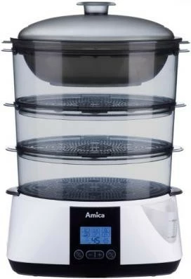 Parnik za zdravo kuhanje Amica PT3011 Lunaris, 3,3 L, 3 posode, bel/črn