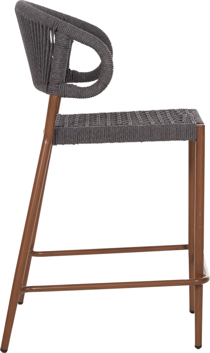 Barski stol srednje višine EULO FH6087.01 aluminij v oreh-sintetični ratan v sivi 60x60x99H cm