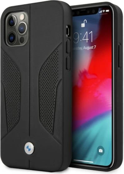 Zaščitni ovitek BMW BMHCP12MRSCSK za iPhone 12/12 Pro, trdo ohišje, usnje, črn