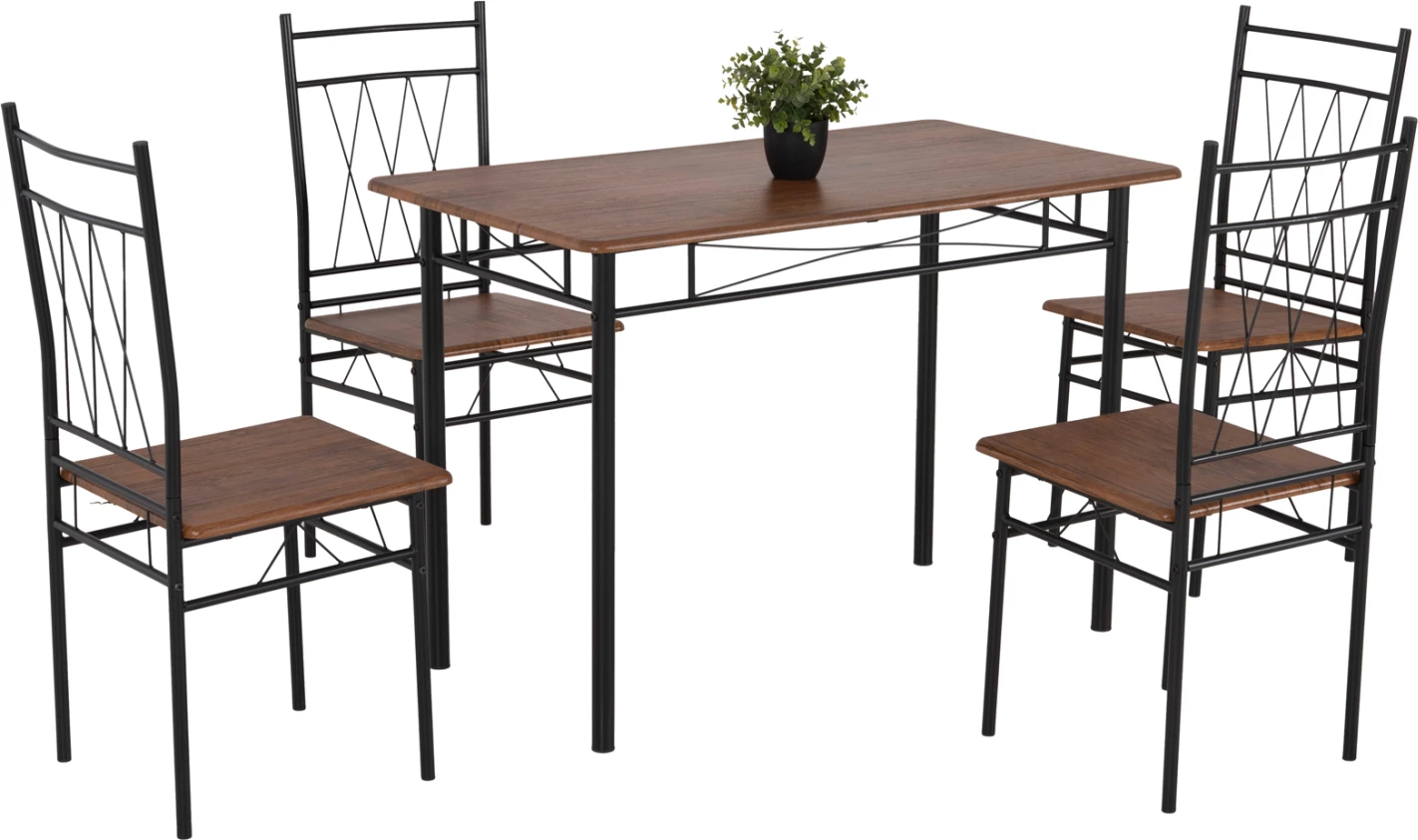 Jedilni set 5 kosov PRAIORY FH18005.01 črna mat kovina-MDF v barvi oreha 110x60x74H cm