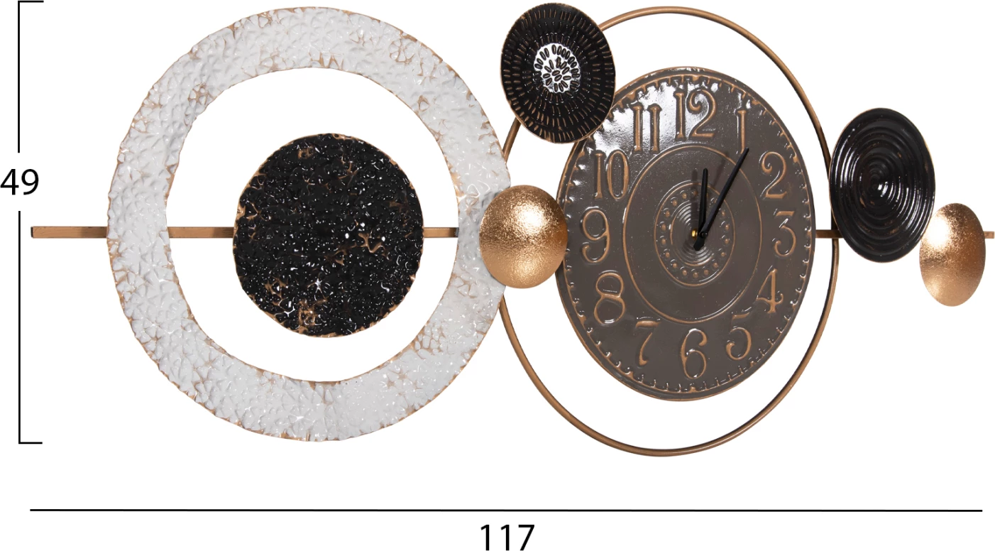 Stenska ura FH4198 kovinska v sivi barvi s črnimi kazalci in zlatimi številkami 117x49Hcm