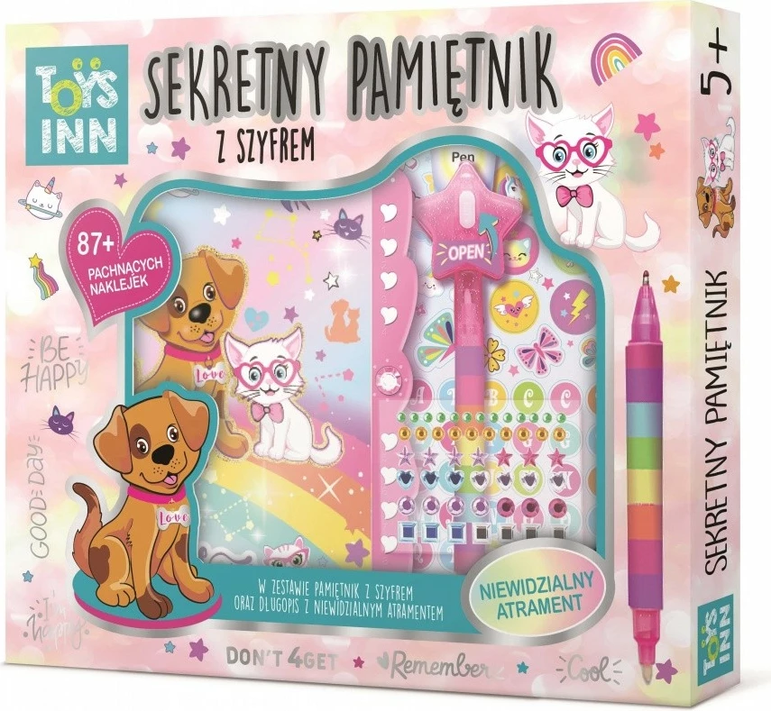 Skrivni dnevnik s pisalom z nevidljivim črnilom in dišečimi nalepkami, Stnux Secret Message Diary Animals, za dekleta