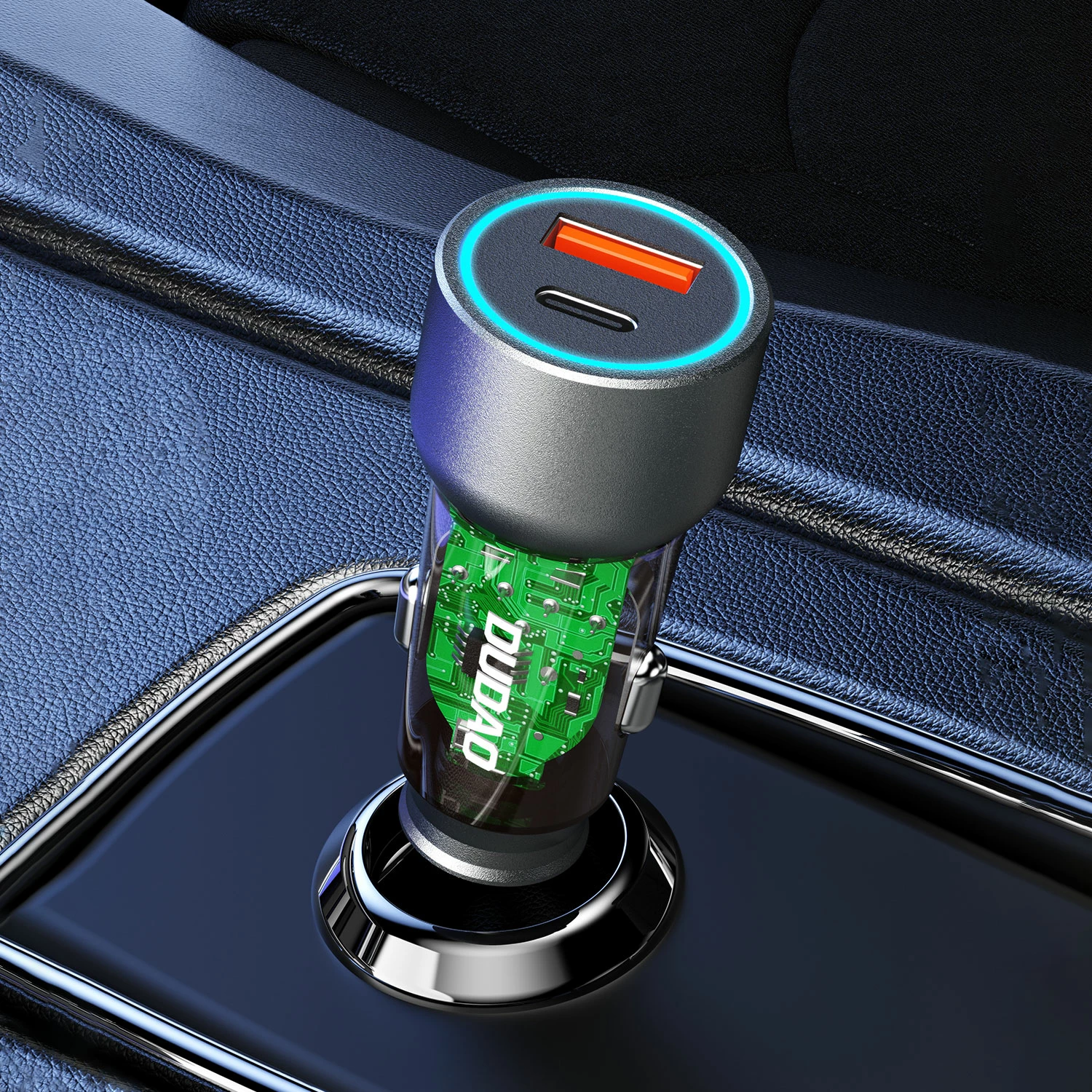 Avtomobilski polnilec 30W, 2 porta USB-A/USB-C, siv, Dudao R4T